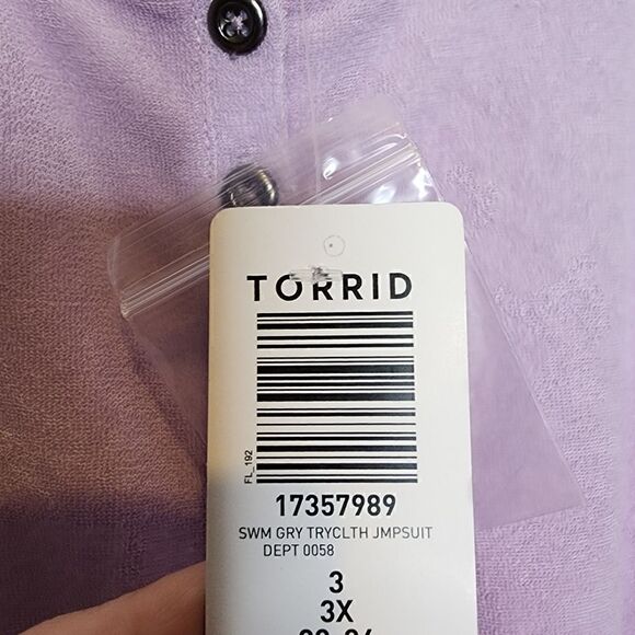 3X 22W 24W Torrid Purple Jumpsuit Romper One piece Terrycloth Lounge Cover Up Sw - Picture 7 of 8